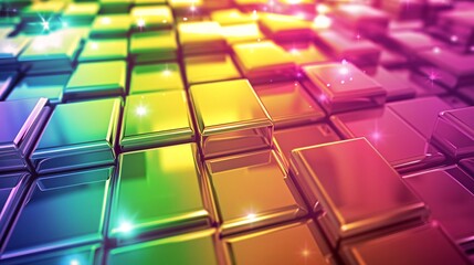 Obraz premium A vibrant array of glossy tiles reflecting light in a colorful gradient.