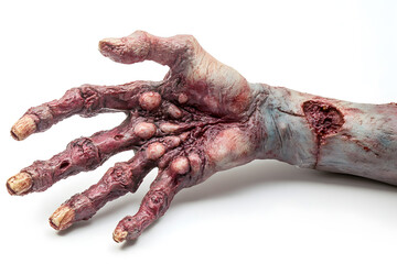 Human scary zombie hand isolated on a white background.