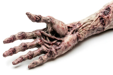 Human scary zombie hand isolated on a white background.
