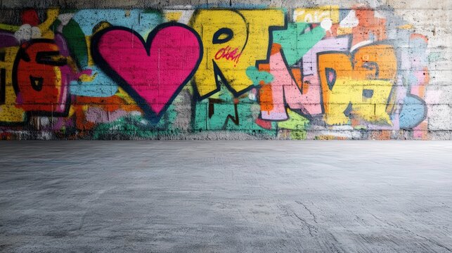 Fototapeta A heart painted on a wall with graffiti surrounding it