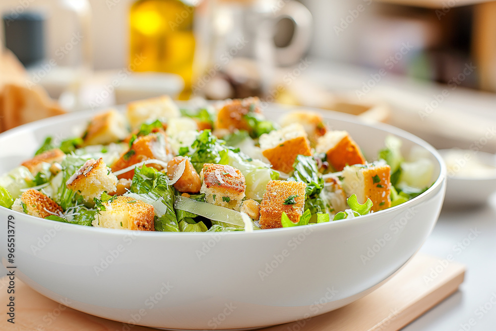 Wall mural a white bowl filled with bread crumbs and lettuce