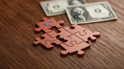 Financial Puzzle Assembly with Currency Symbols and Copy Space - Selective Focus