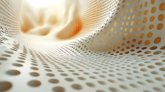 A 3D papercraft scatter plot, small paper dots of varying sizes and colors arranged on a raised grid, soft lighting casting subtle shadows, minimalist background, intricate paper bead textures,