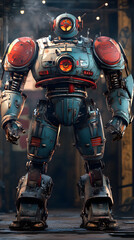 Naklejka premium In the Japanese tokusatsu style of the Showa period, present the image of a huge robot