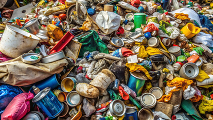 Obraz premium City landfill close-up, pile of garbage, waste, environmental pollution.