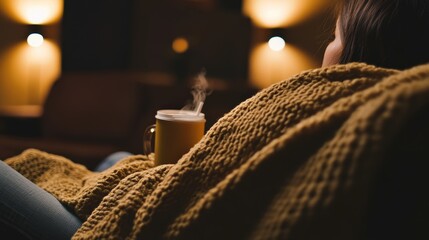 Close-up_of_a_cozy_corner_with_a_steaming_cup in autumn