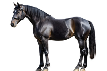 Obraz premium Majestic black horse standing proudly in full body pose isolated on white background