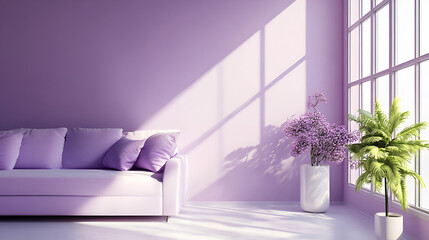 fashionable lilac wall in a modern minimalist living room