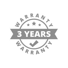 3 years warranty vector label. Three year badge with ribbon stamp or sticker.