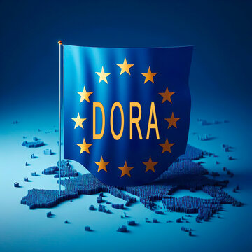 Illustraion saying DORA which is the Digital Operational Resilience Act of the EU to put a uniform regulation for managing risks in IT-systems of financial markets