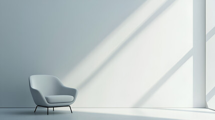 An armchair in an empty room in a modern, minimalistic interior