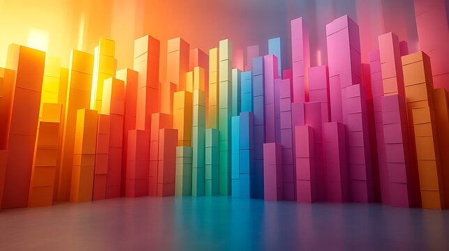 A creative 3D papercraft box plot, colorful folded paper strips forming rectangular boxes and vertical lines, representing data distribution, glowing ambient light, soft shadows,