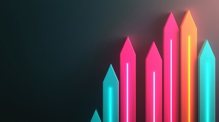 Illuminating Holographic Financial Trends in Neon Glow - Advanced Data Visualization with Copy Space and Selective Focus on Foreground