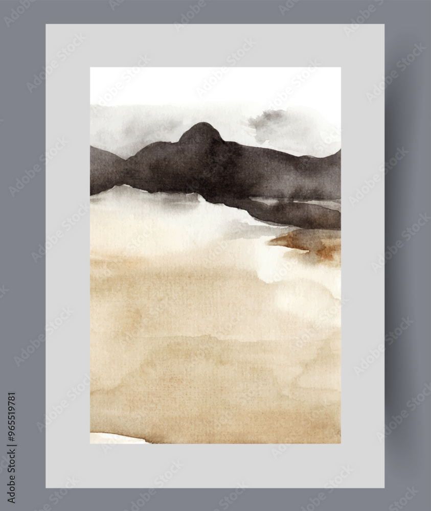 Wall mural abstract landscape with desert area with land covered with sand dunes and black rocks on horizon. wa