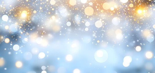 A beautiful background with shiny lights and a bokeh effect on a blue gradient, Christmas decoration.
