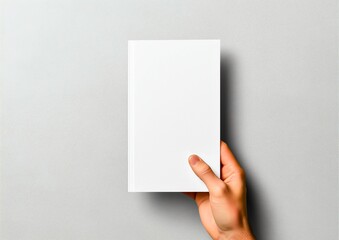 A hand holding a blank A5 flyer or invitation mock-up