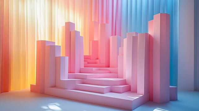 A minimalist 3D papercraft box plot, pastel-colored paper strips folded into rectangular shapes and lines, soft glowing light casting gentle shadows, sharp paper details, clean modern backdrop.