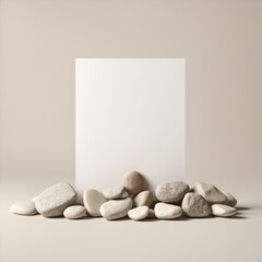 White blank card mockup with rocks, minimalist design