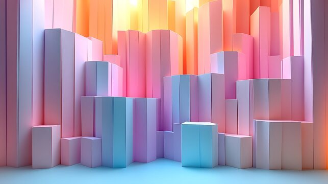 A modern 3D papercraft box plot, pastel-colored folded paper strips creating rectangular boxes and lines, glowing ambient light, soft shadows, clean minimalist backdrop, detailed paper folds.