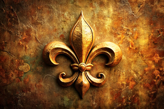 Golden fleur-de-lis on a grunge background, heraldic lily