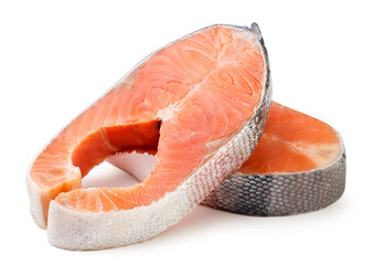 Two fish salmon steak close-up on a white background.