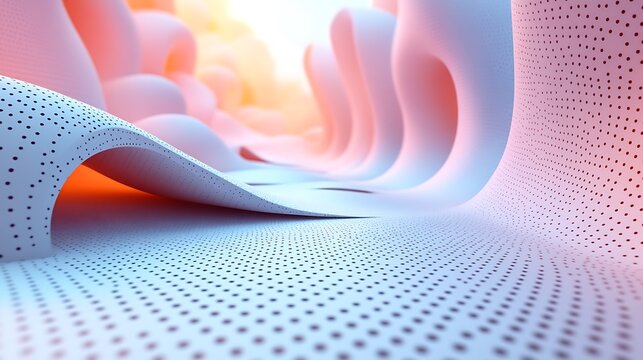 A modern 3D papercraft scatter plot, pastel paper dots in varying sizes placed on a raised grid, subtle shadows and glowing light, intricate paper bead textures, minimalist setting,