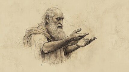 Bible Wall Art: Moses Blessing Tribe of Judah in Deuteronomy - Strength and Leadership - Biblical Illustration with Beige Background