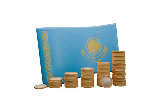 recommend clip art: 3D render illustration of Kazakhstan flag and currency called Tenge