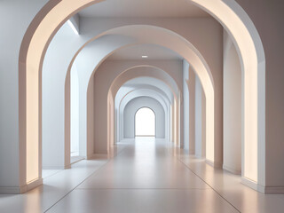 Fototapeta premium 3d rendering. Arch hallway simple geometric background, architectural corridor, portal, arch columns inside empty wall. Modern minimal concept