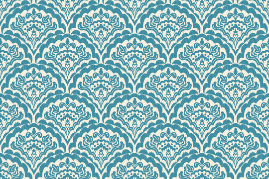 Ikat ethnic seigaiha fabric fish scales seamless pattern on background. geometric fish scales Seigaiha. for design ethnic seigaiha pattern fashion fabric design carpet, clothing, wrapping, wallpaper