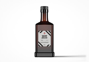 Classy Dark Amber Glass Square Bottle Mockup