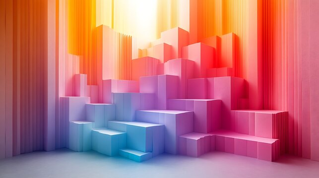 A vibrant 3D papercraft box plot, colorful thin folded paper strips forming rectangular boxes and lines, glowing light, soft shadows adding depth, intricate paper textures, minimalist clean backdrop.