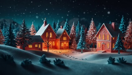 Fototapeta premium Winter christmas composition in paper cut style