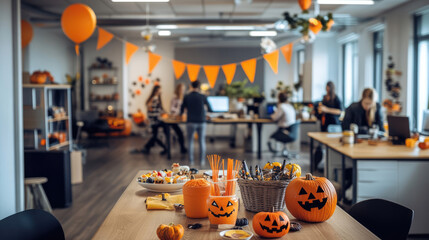 Create a festive Halloween atmosphere in the office with pumpkins and tasty treats