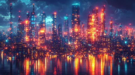 Obraz premium background of lights neo city in the night