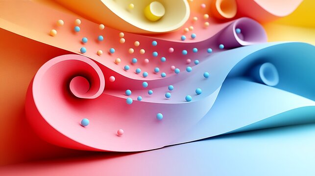A vibrant 3D papercraft scatter plot, colored paper beads of different sizes scattered on a raised paper grid, soft folds, dynamic lighting highlighting each dot, realistic shadows,