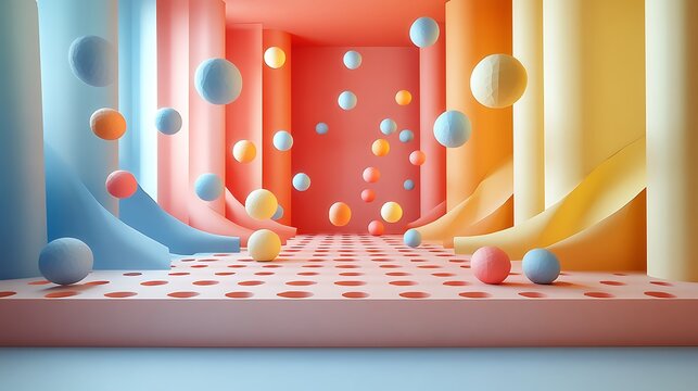 A vibrant 3D papercraft scatter plot, colored paper beads of different sizes scattered on a raised paper grid, soft folds, dynamic lighting highlighting each dot, realistic shadows,