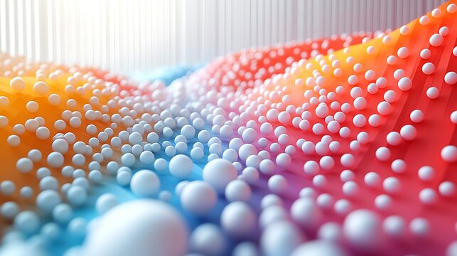 A vibrant 3D papercraft scatter plot, small colorful paper beads scattered across a raised grid, varying in size, dynamic lighting creating shadows, sharp grid lines, clean modern background,