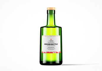 Long Neck Green Glass Round Bottle Mockup