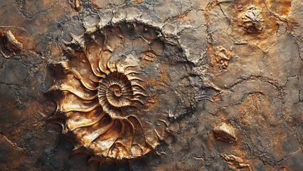 Ancient Fossil Spirals: Abstract Ammonite Background Wallpaper with Geological Patterns and Timeless Beauty