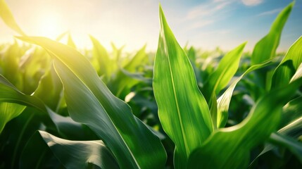 Obraz premium A close up of a green plant with the sun shining through it, AI