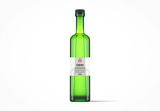 Tall Rectangular Green Glass Liquor Bottle Mockup