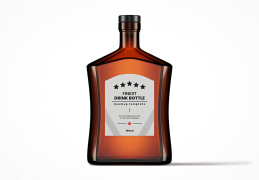 Flat Amber Glass Drink Bottle Mockup