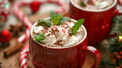 Peppermint Hot Cocoa Festive Winter Setting.