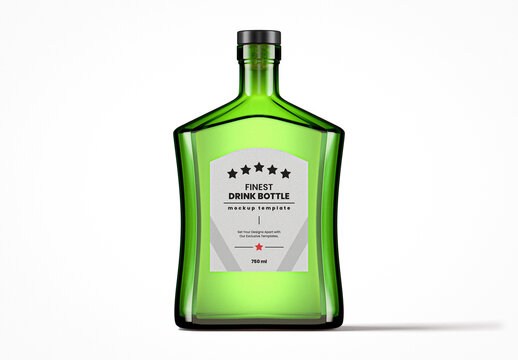 Flat Green Glass Drink Bottle Mockup