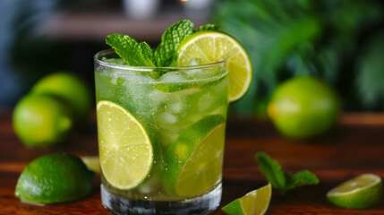 Fototapeta premium mojito cocktail with lime and mint