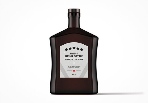 Flat Dark Frosted Glass Drink Bottle Mockup