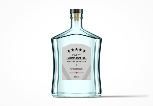 Flat Clear Glass Drink Bottle Mockup