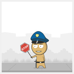 Policeman at work with a stack and a stop sign
