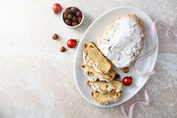 Traditional German stollen with hazelnut